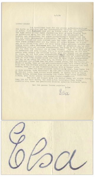 Elsa Einstein Letter Signed From 1934, With Copious Content on Albert Einsteins Love of Sailing -- ...Albert will contemplate everything from the sailing point of view...